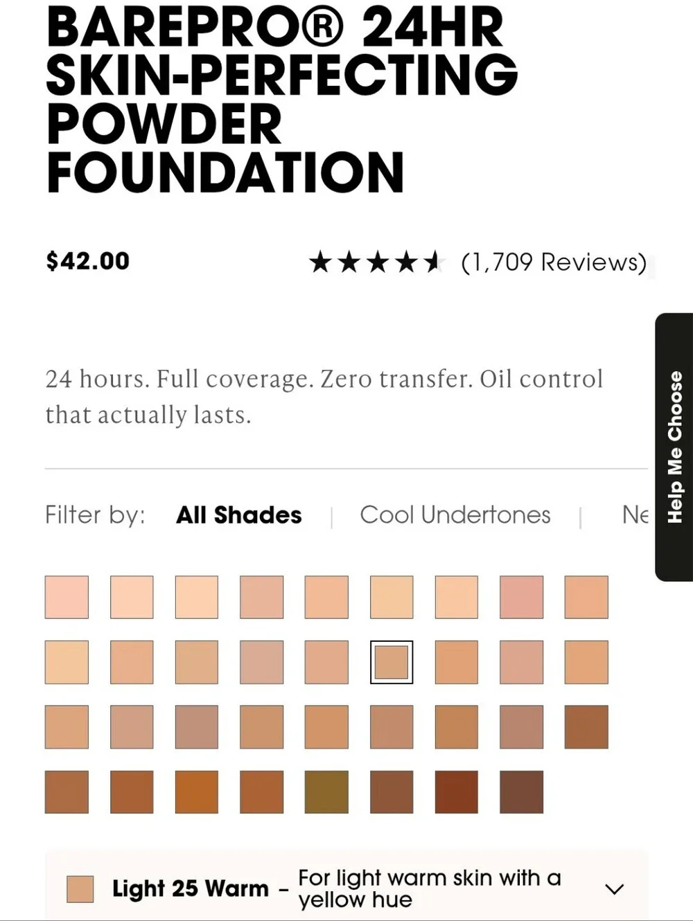 BareMinerals BarePro 24 hr Skin Perfecting Powder Foundation - Light 25 Warm